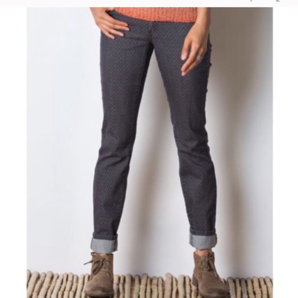 Prana Women Kara Stretchy Slim Jeans Dark Gray Herringbone 6 VGUC